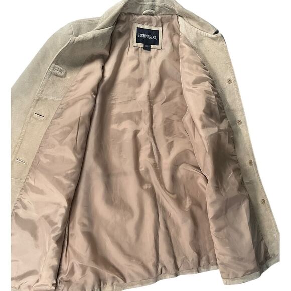 Bernardo Tan Genuine Leather Button Coat L Lined Pockets Classic Minimalist - Picture 6 of 15